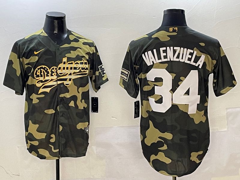 Men Los Angeles Dodgers 34 Valenzuela Camo Joint Name 2025 Nike MLB Jersey style 1